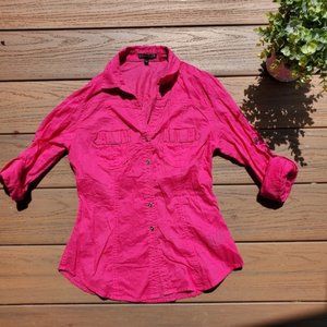 Express Pink Button Front Top Lightweight Blouse Crinkle Shirt Vaca Pool Swim XS